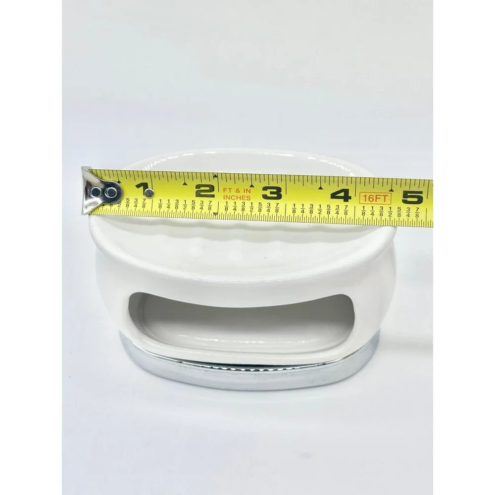 White Oval Ceramic Soap Bowl Dish storage for sponges loofahs or wash cloth.